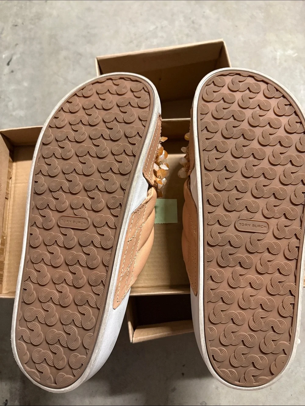 Tory Burch Tan Beaded Slide Sandals